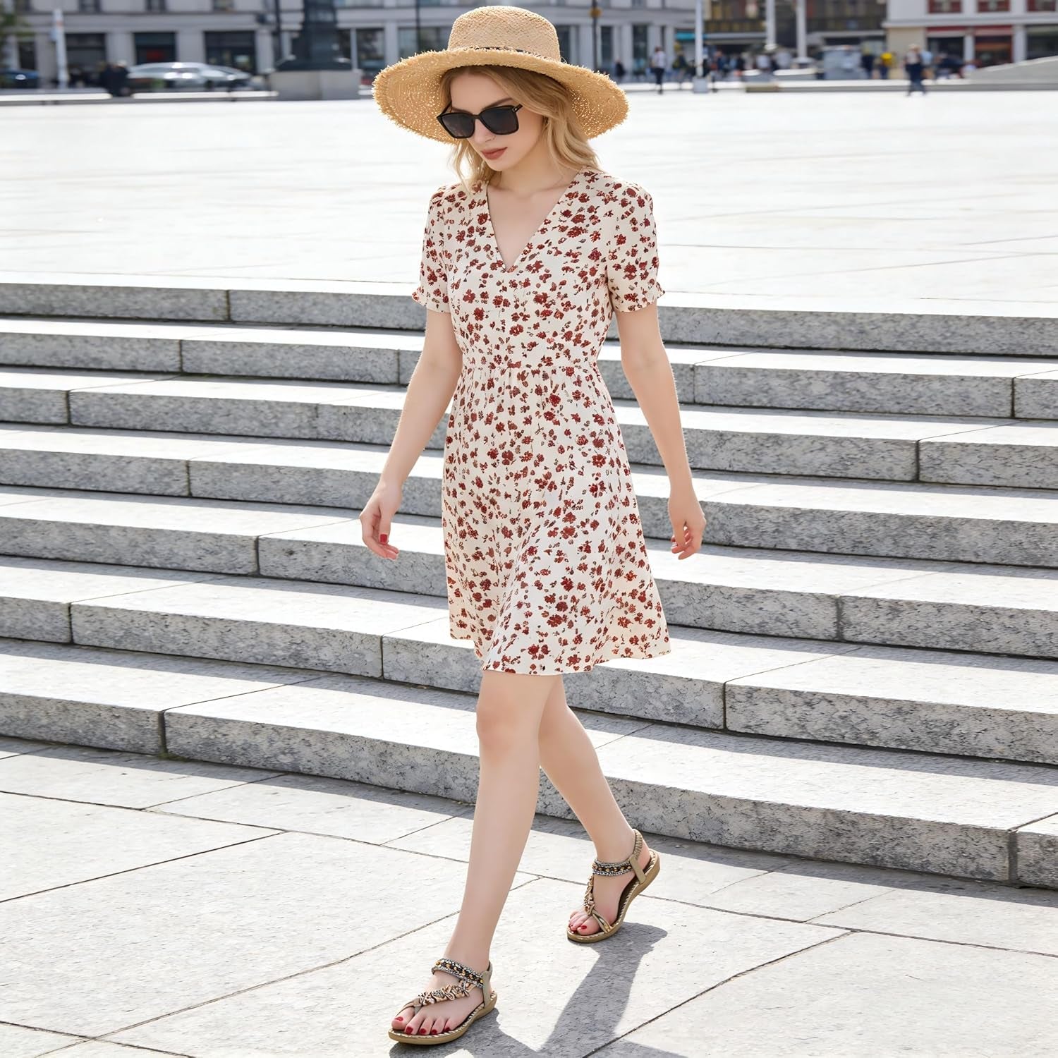 Flat Sandals for Women Summer: Casual Boho Beaded Toe Ring Dress Shoes - Comfortable Vacation Daily Walking Shoes
