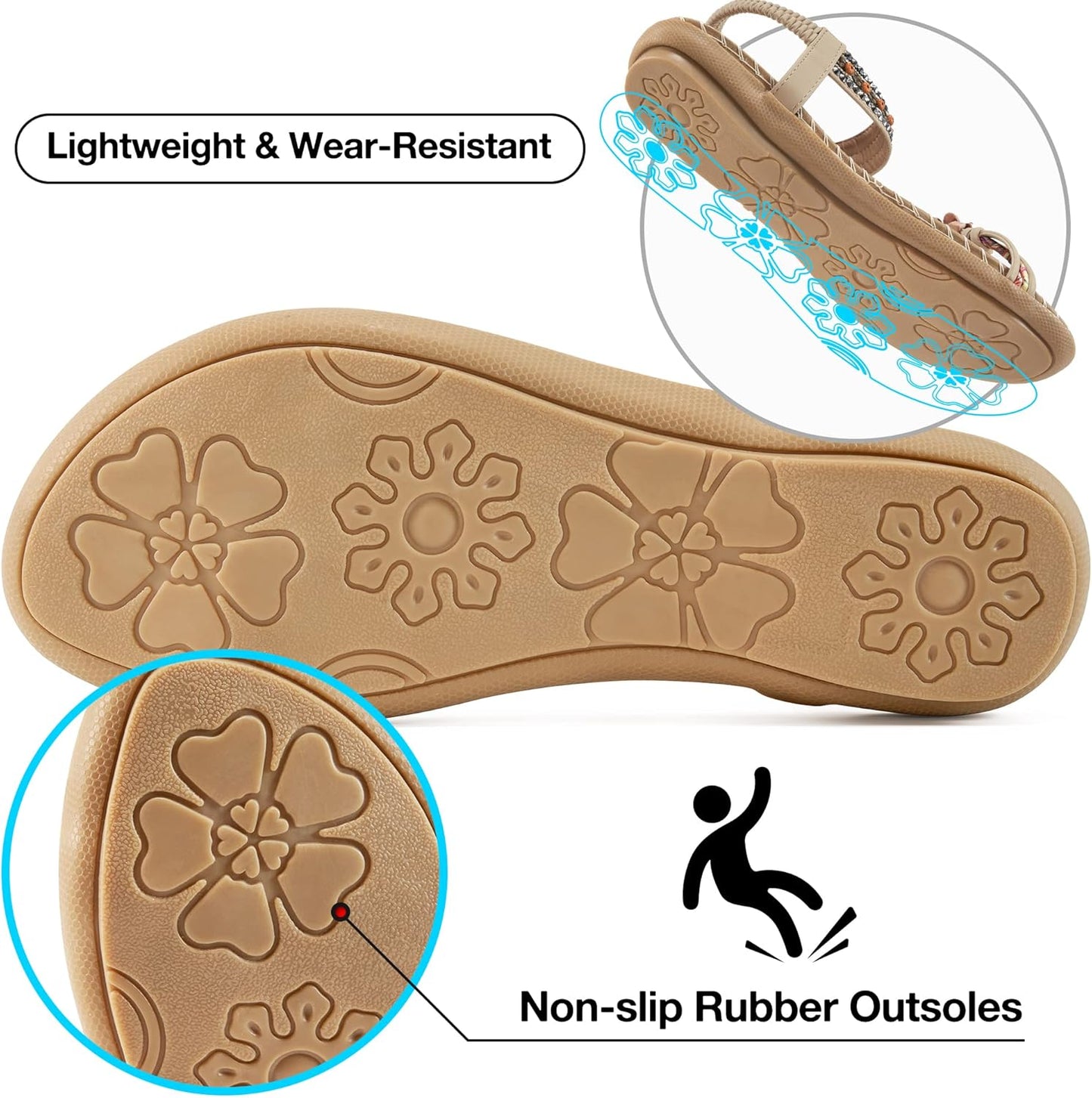 Flat Sandals for Women Summer: Casual Boho Beaded Toe Ring Dress Shoes - Comfortable Vacation Daily Walking Shoes
