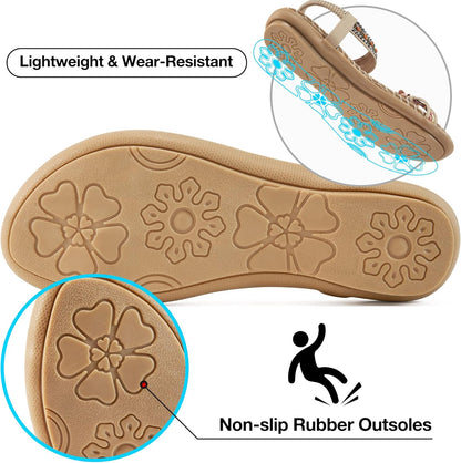 Flat Sandals for Women Summer: Casual Boho Beaded Toe Ring Dress Shoes - Comfortable Vacation Daily Walking Shoes